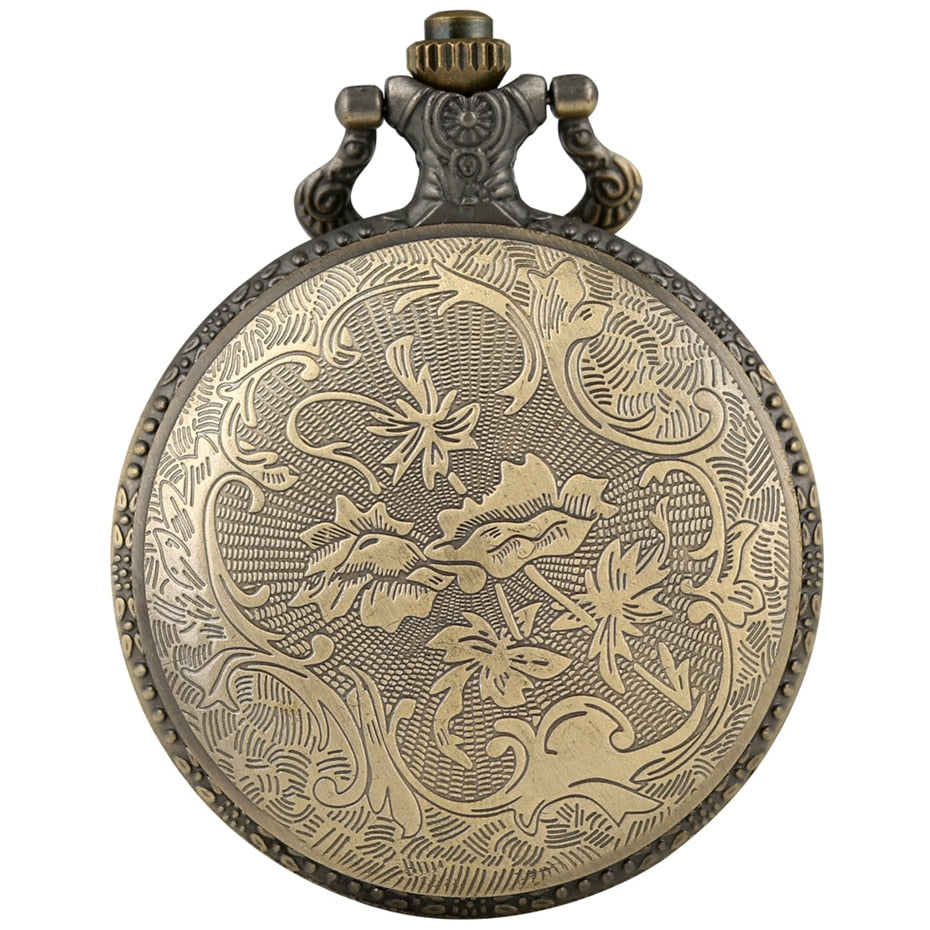 Retro Bronze Turkey Flag Design Moon Star Circle Quartz Antique Pocket Watch