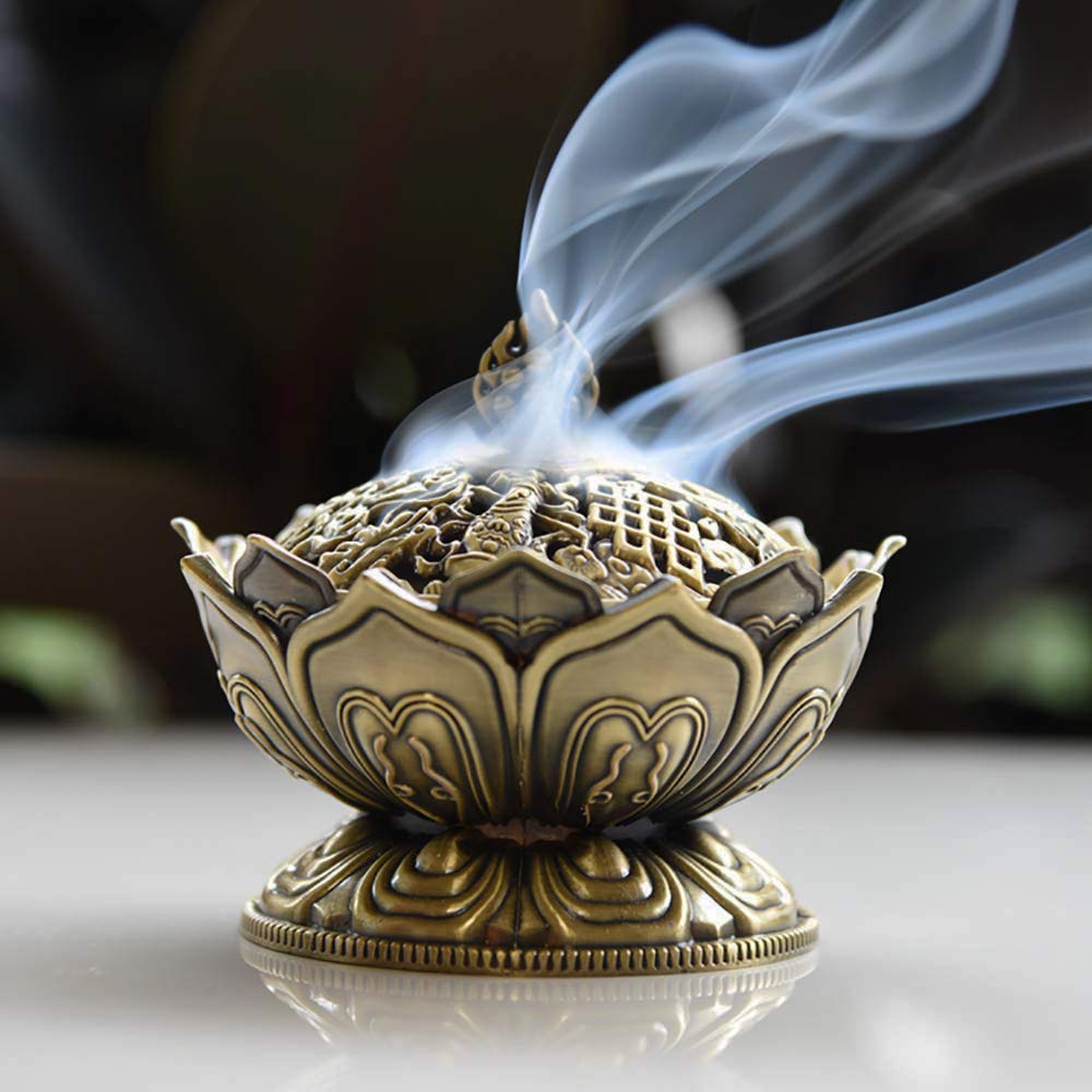 Alloy Buddha Incense Burner -Lotus Flower Incense Holder