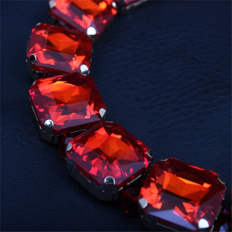 Bohemian Geometric Red Crystal Bridal Wedding Jewelry Sets