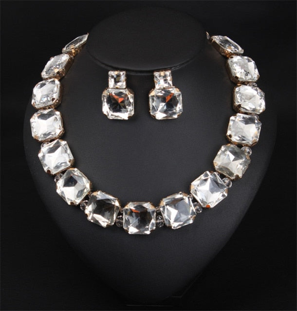 Bohemian Geometric Red Crystal Bridal Wedding Jewelry Sets