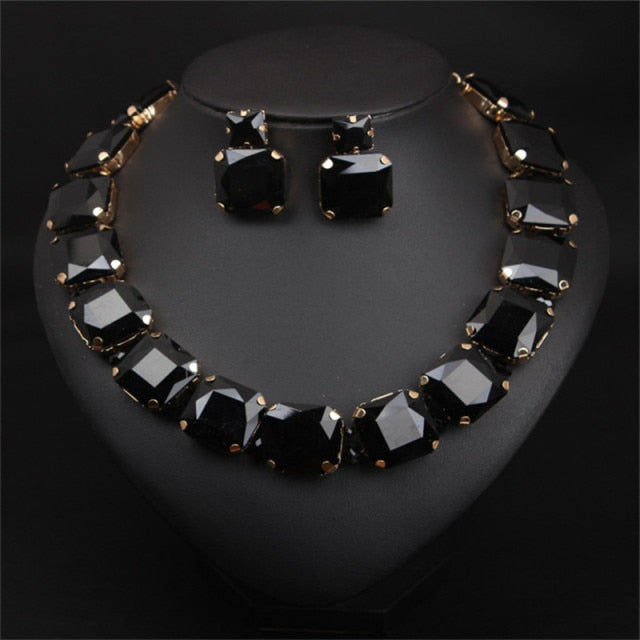 Bohemian Geometric Red Crystal Bridal Wedding Jewelry Sets