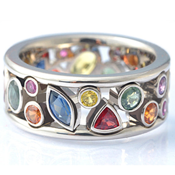 Anillos coloridos con piedras geométricas huecas para mujer