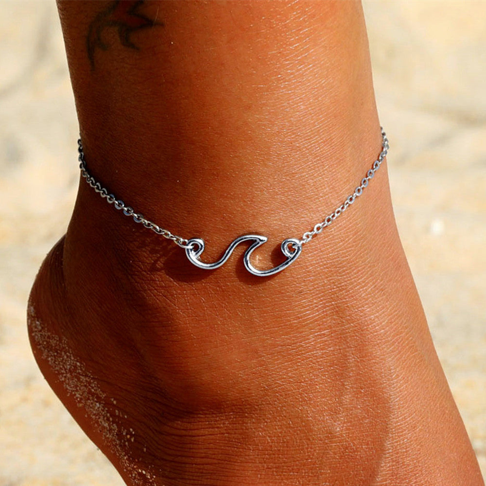 Bohemian Vintage Silver Color Wave Leg Chain Ankle Bracelet for Women