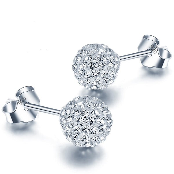 6/8/10mm White S925 Stamp Plata Earrings