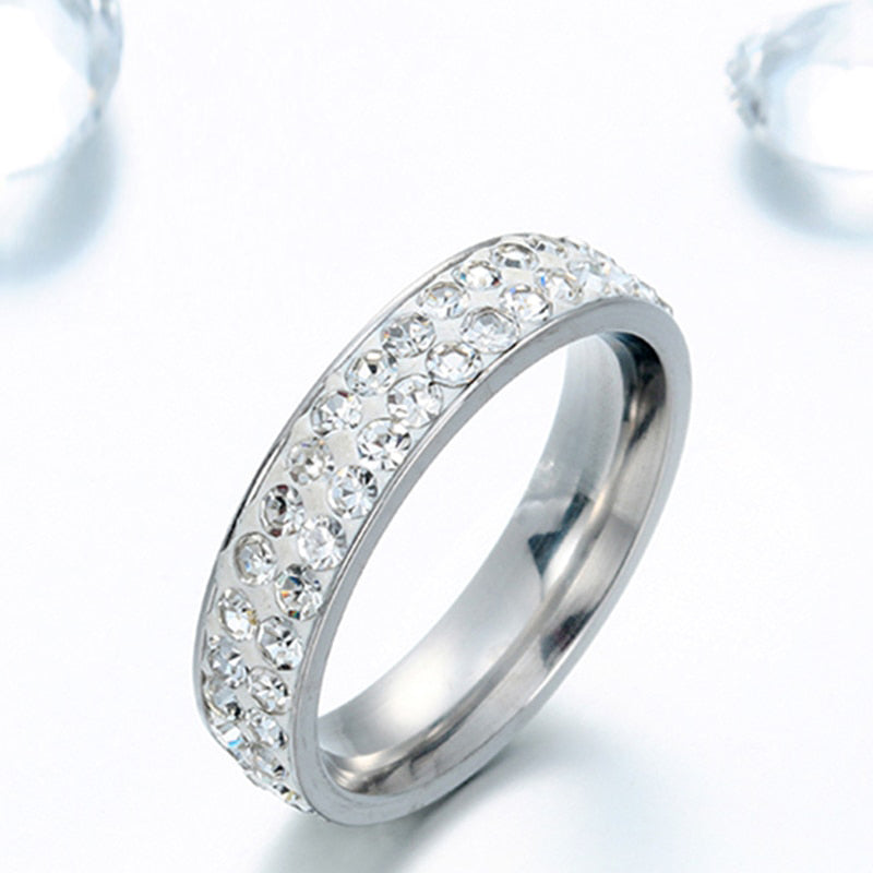 Luxury 316L Stainless Steel 6 mm Width Crystal Ring For Women