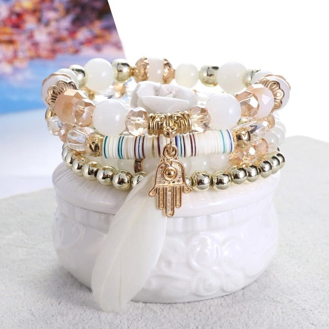 Fashion Boho Bracelets & Bangles Women Stone Beaded Bracelet Set