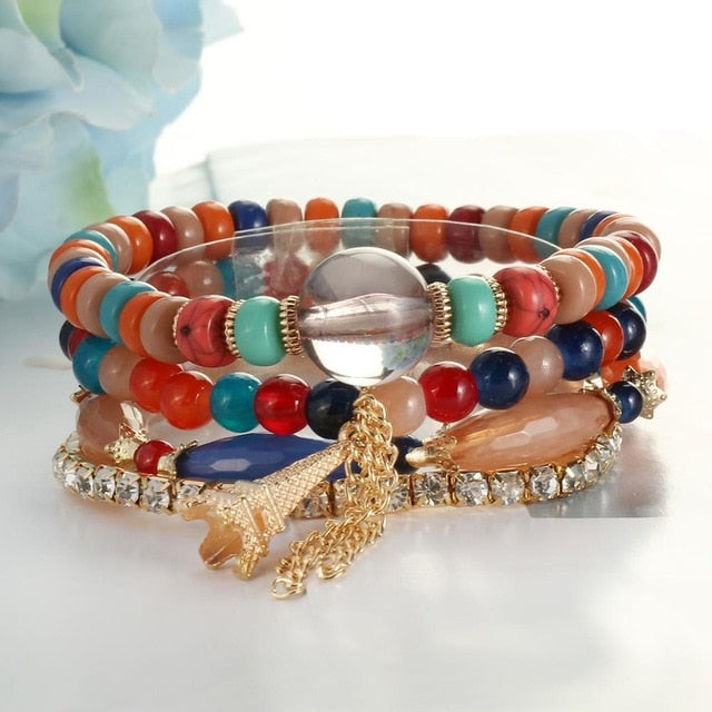 Fashion Boho Bracelets & Bangles Women Stone Beaded Bracelet Set