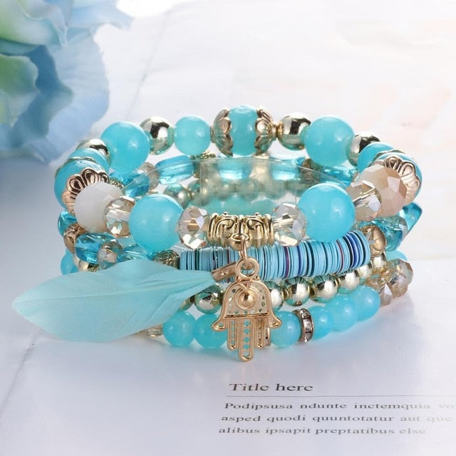 Fashion Boho Bracelets & Bangles Women Stone Beaded Bracelet Set