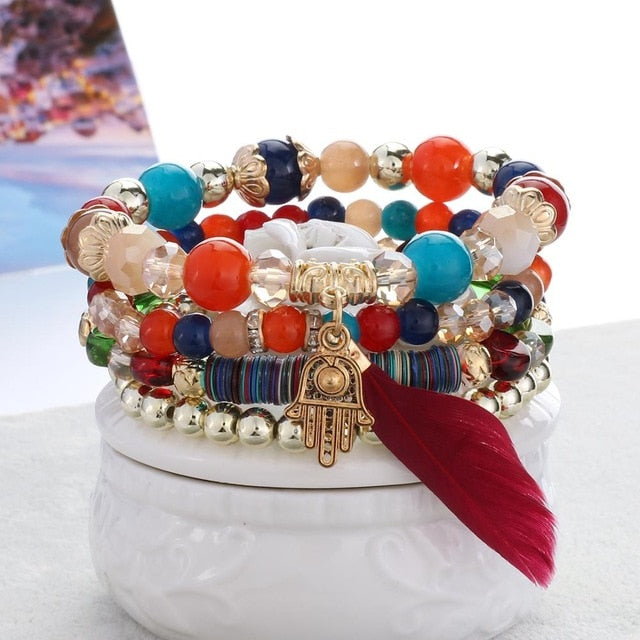 Fashion Boho Bracelets & Bangles Women Stone Beaded Bracelet Set