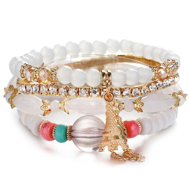 Fashion Boho Bracelets & Bangles Women Stone Beaded Bracelet Set