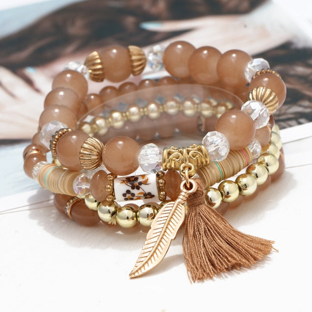 Fashion Boho Bracelets & Bangles Women Stone Beaded Bracelet Set