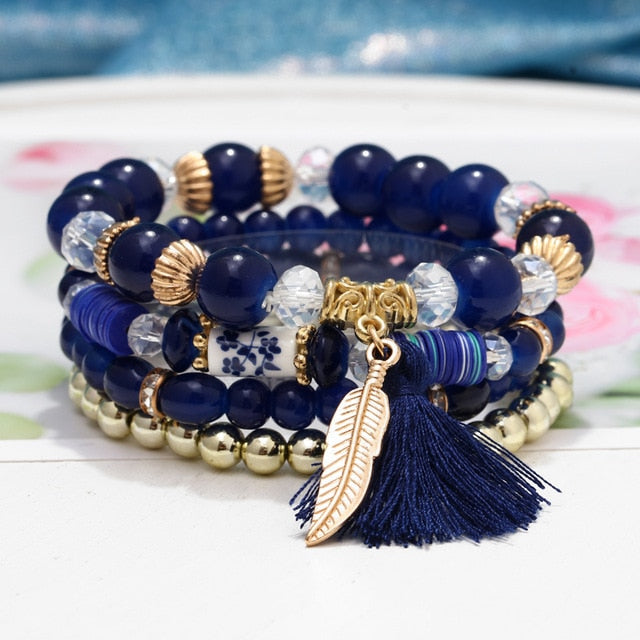 Fashion Boho Bracelets & Bangles Women Stone Beaded Bracelet Set