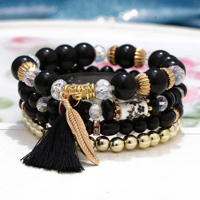 Fashion Boho Bracelets & Bangles Women Stone Beaded Bracelet Set