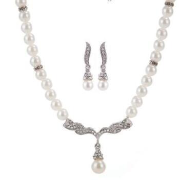 Simulated Pearl Double Layer Women Earrings Necklace Bracelet Sets
