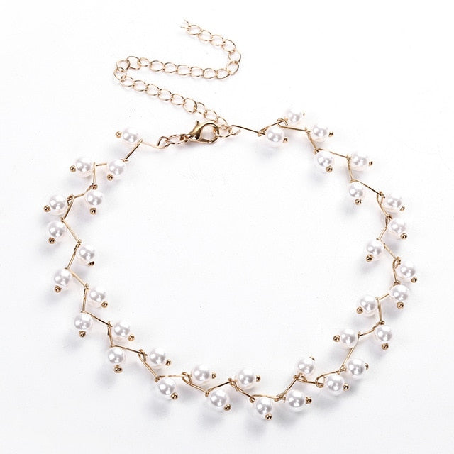 Simulated Pearl Double Layer Women Earrings Necklace Bracelet Sets