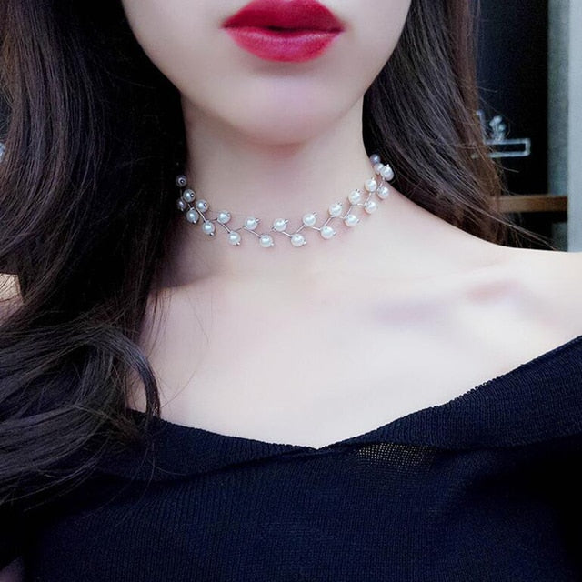 Simulated Pearl Double Layer Women Earrings Necklace Bracelet Sets