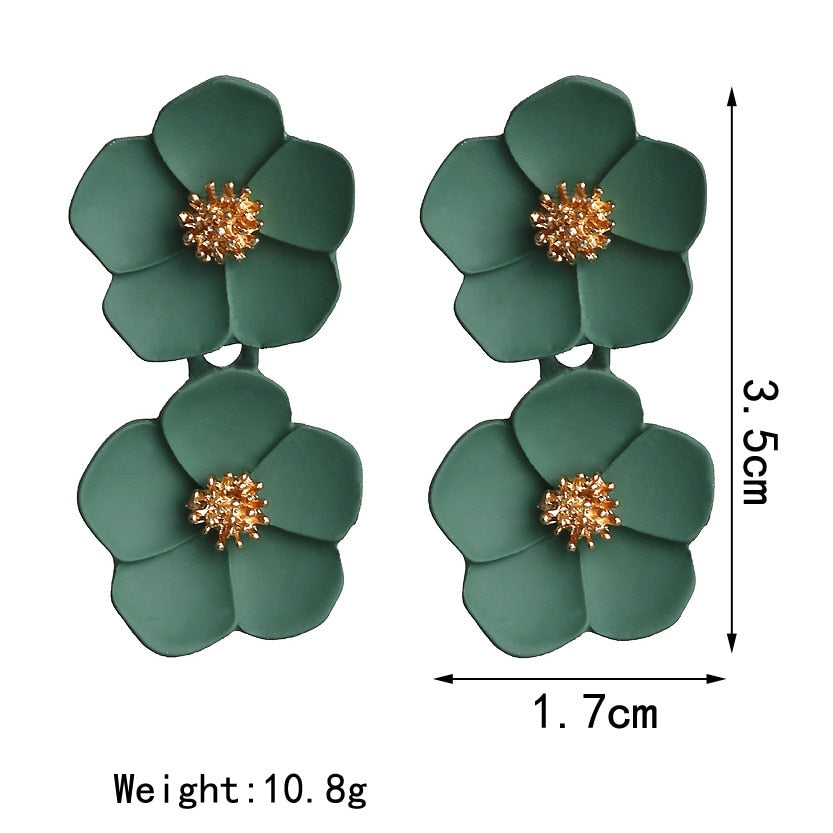 Korean Big Double Flower Drop Earrings