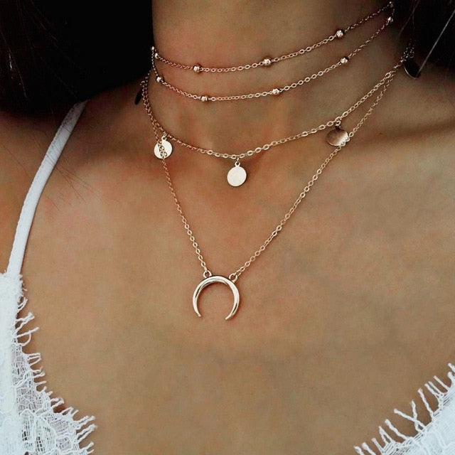 Fashion Gold Moon Star Coin Necklace