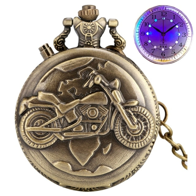 LED Flash Luminous Vintage Dial Quartz Pocket Watch