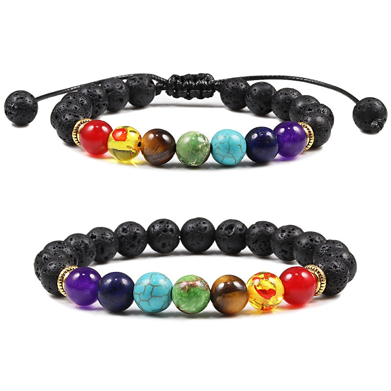 7 Chakra Beads Natural Lava Tiger Eye Stone Bracelet For Women