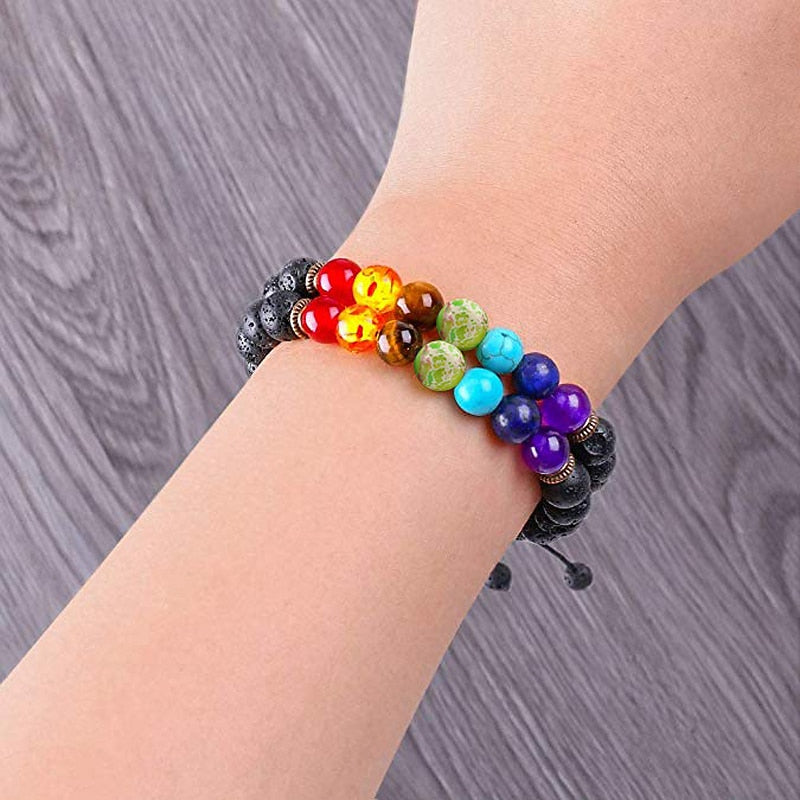 7 Chakra Beads Natural Lava Tiger Eye Stone Bracelet For Women