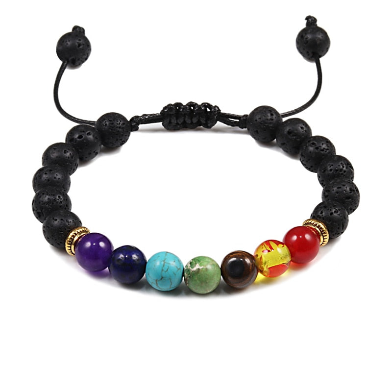 7 Chakra Beads Natural Lava Tiger Eye Stone Bracelet For Women