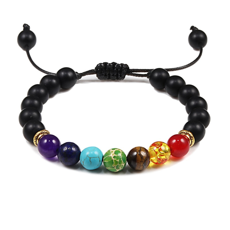 7 Chakra Beads Natural Lava Tiger Eye Stone Bracelet For Women