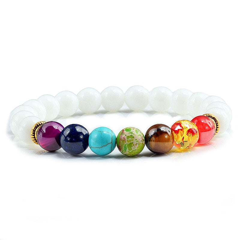 7 Chakra Beads Natural Lava Tiger Eye Stone Bracelet For Women