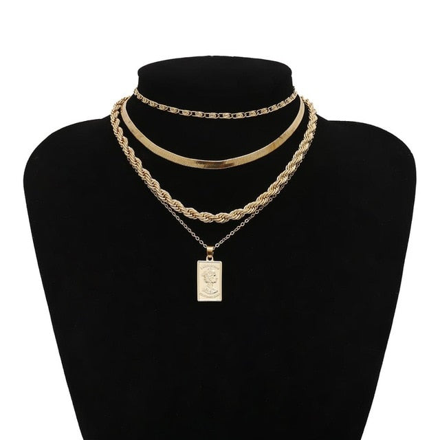 Vintage Multi-Layered Love Heart Pendant Choker Necklace Set