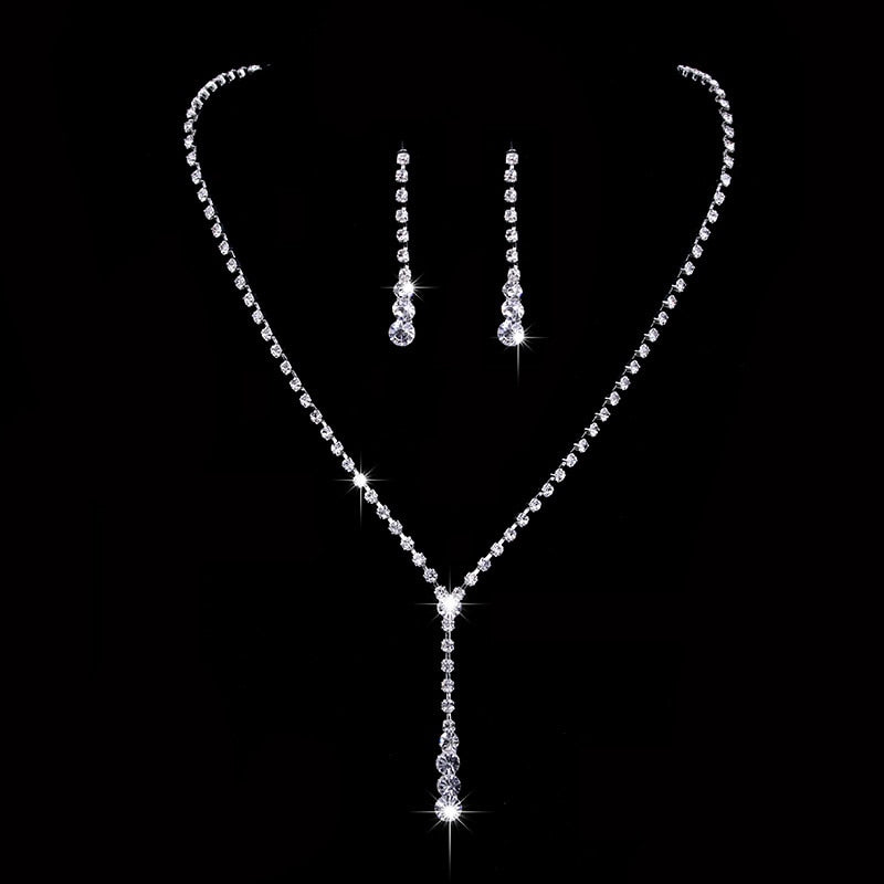 Celebrity Style Crystal Long Drop Necklace Earrings Set