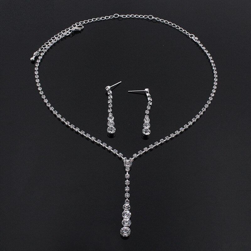 Celebrity Style Crystal Long Drop Necklace Earrings Set
