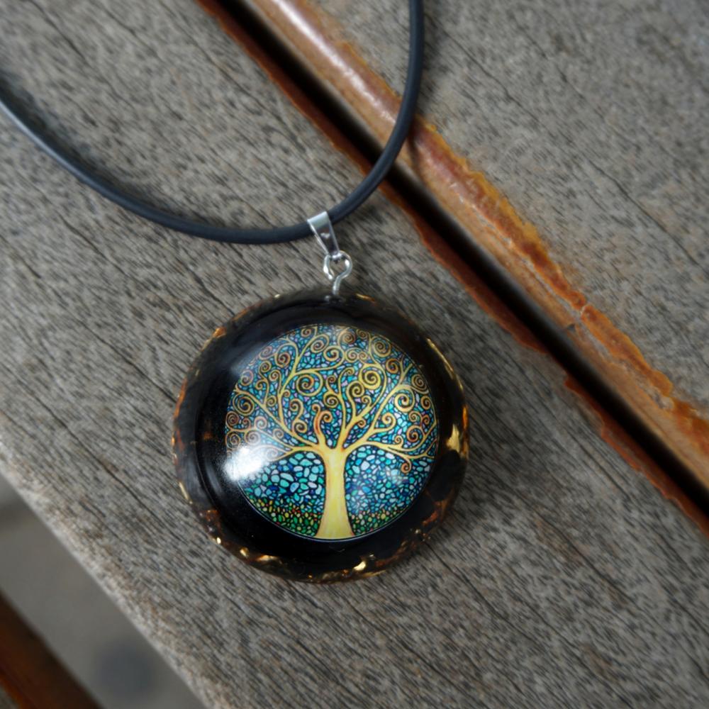 Black Tourmaline Tree Of Life EMF Protection Necklace