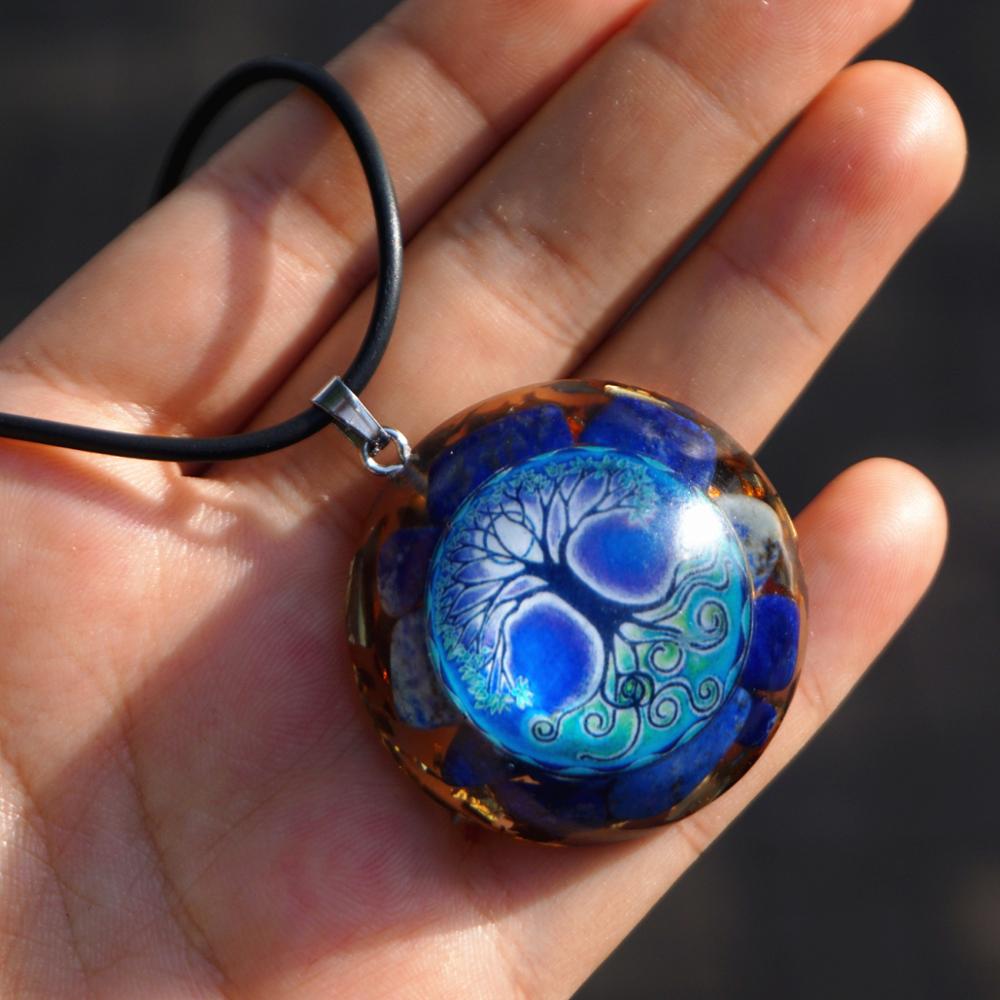 Lapis Lazuli Crystal Tree Of Life EMF Protection  Necklace