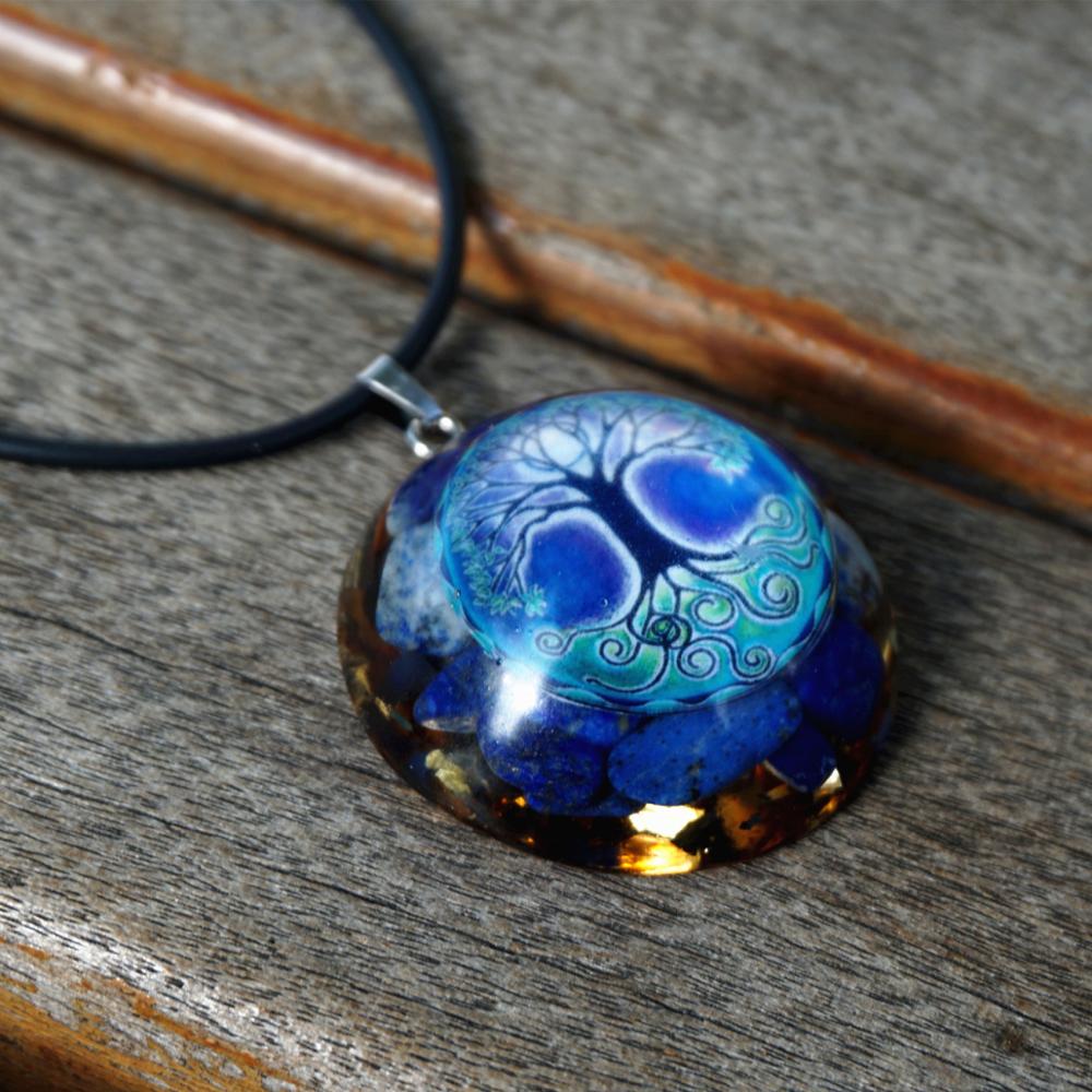 Lapis Lazuli Crystal Tree Of Life EMF Protection  Necklace
