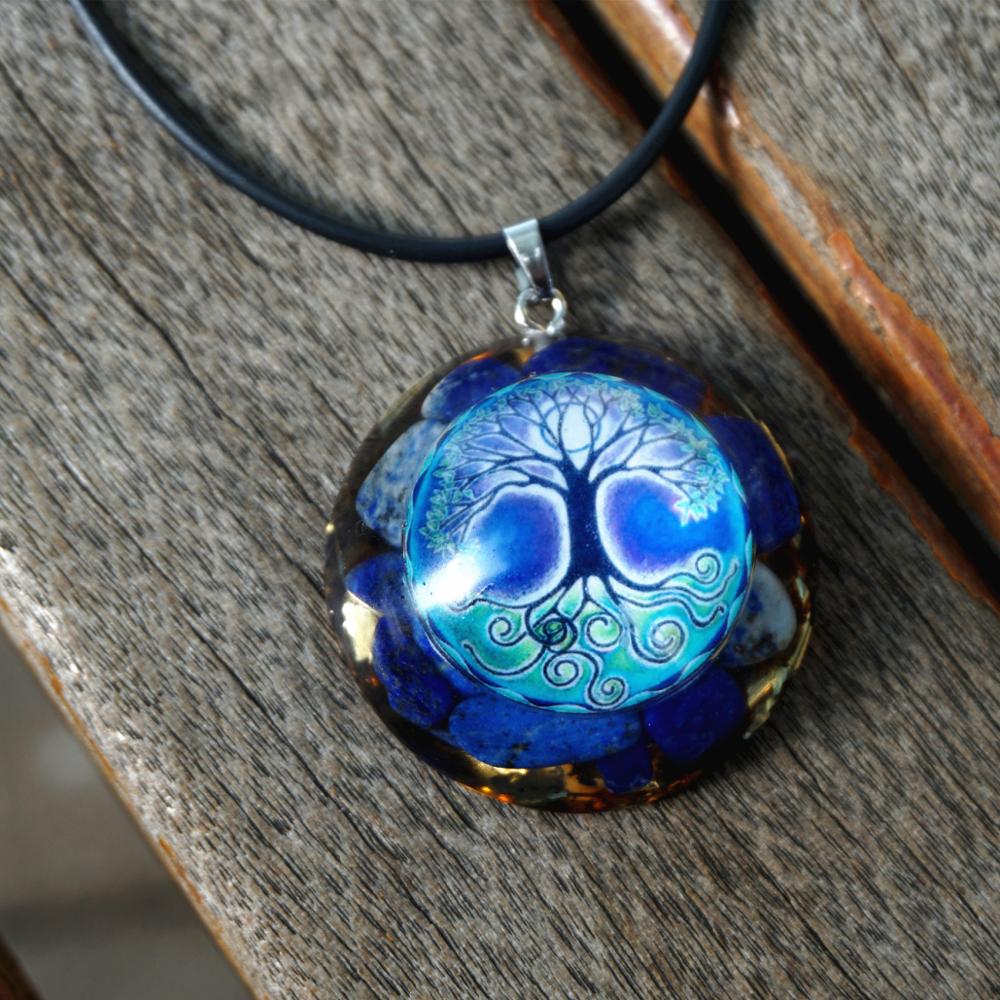 Lapis Lazuli Crystal Tree Of Life EMF Protection  Necklace