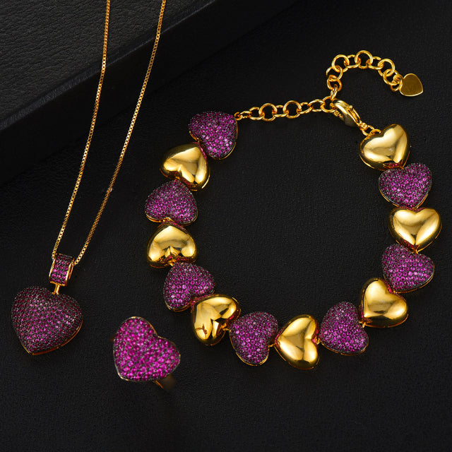 3pcs Set Heart Charms Jewelry Sets for Women