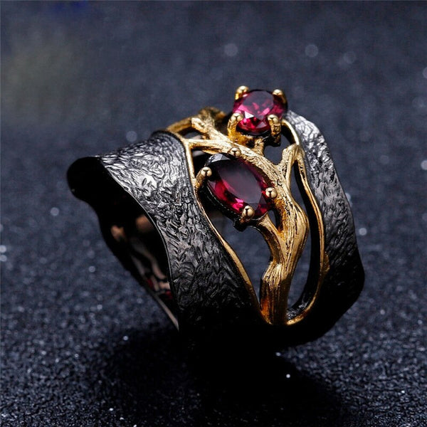 Anillo de granate rojo retro con nueva personalidad a la moda para mujer