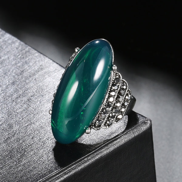 Fashion Big Oval Simulated Ambers Stone Ring For Women