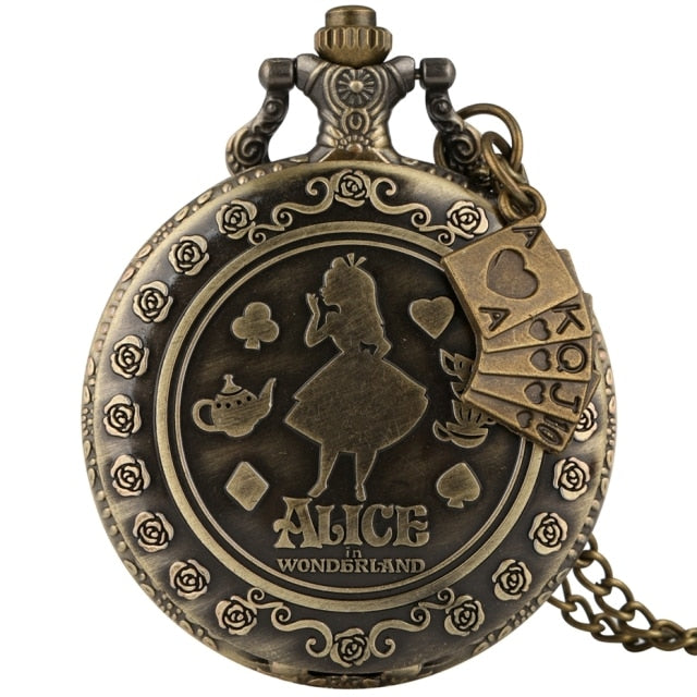 Retro Alice in Wonderland Theme Bronze Lovely Princess Quartz Pocket Watches