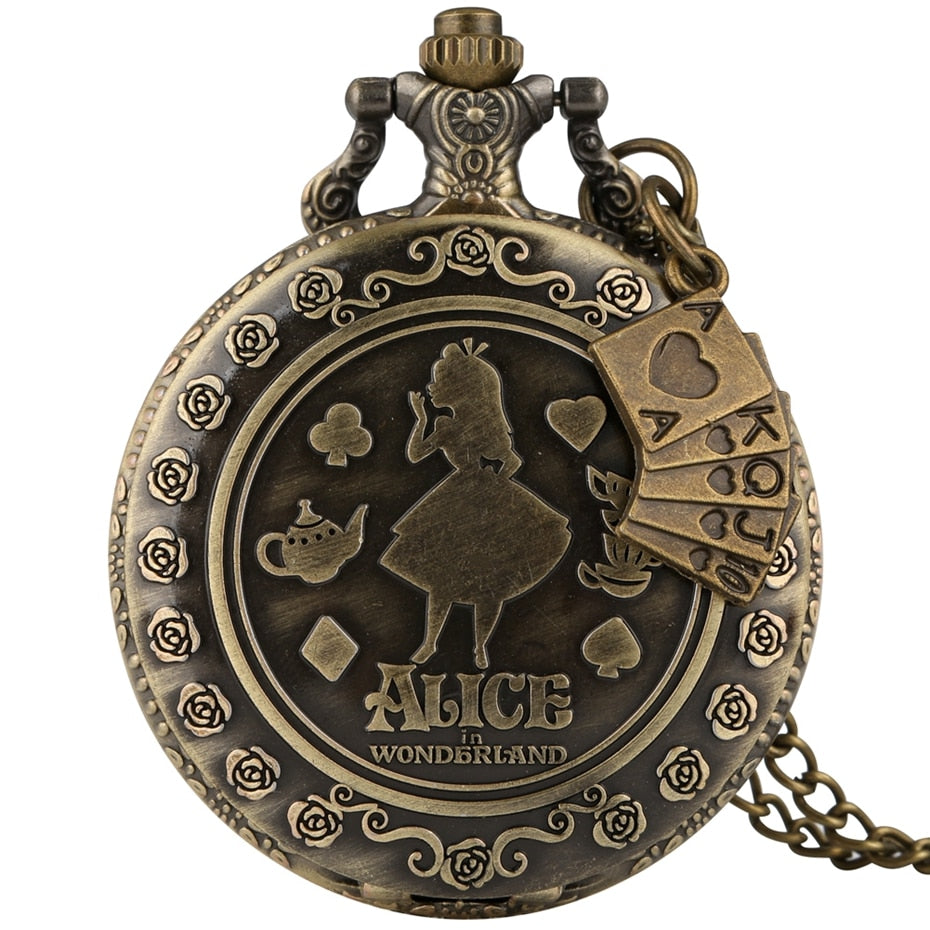 Retro Alice in Wonderland Theme Bronze Lovely Princess Quartz Pocket Watches