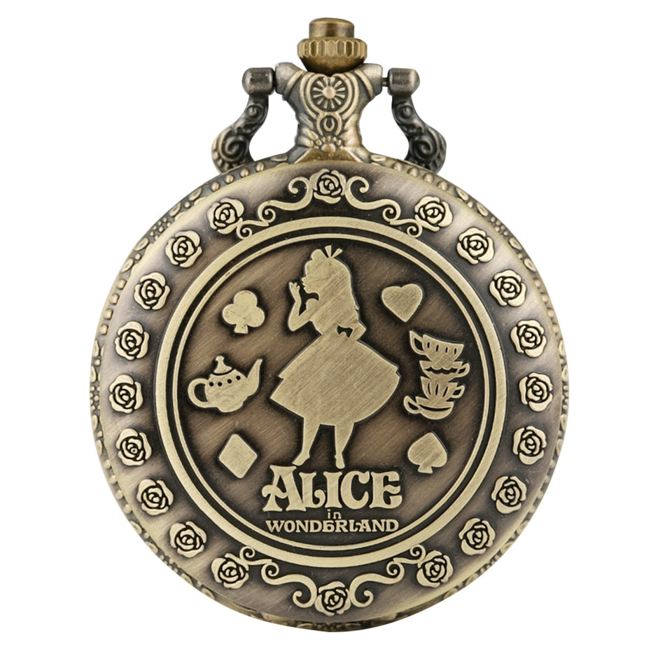 Retro Alice in Wonderland Theme Bronze Lovely Princess Quartz Pocket Watches
