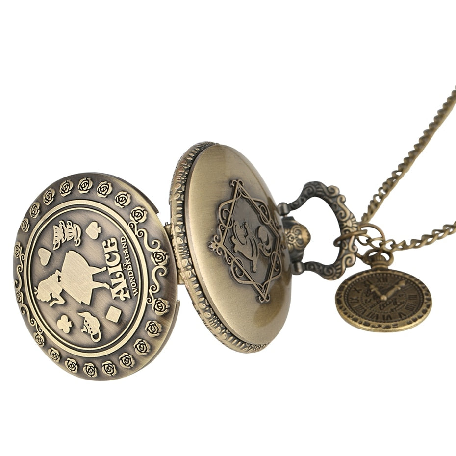 Retro Alice in Wonderland Theme Bronze Lovely Princess Quartz Pocket Watches