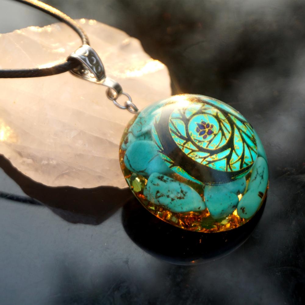 Turquoise Quartz  Chakra EMF Protection Orgone Pendant