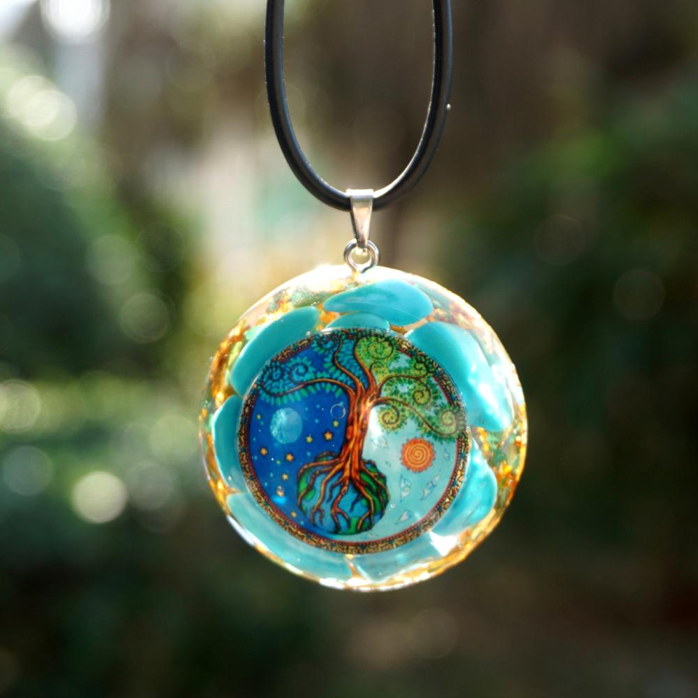 Turquoise  EMF Protection- Tree of life Orgonite Pendant