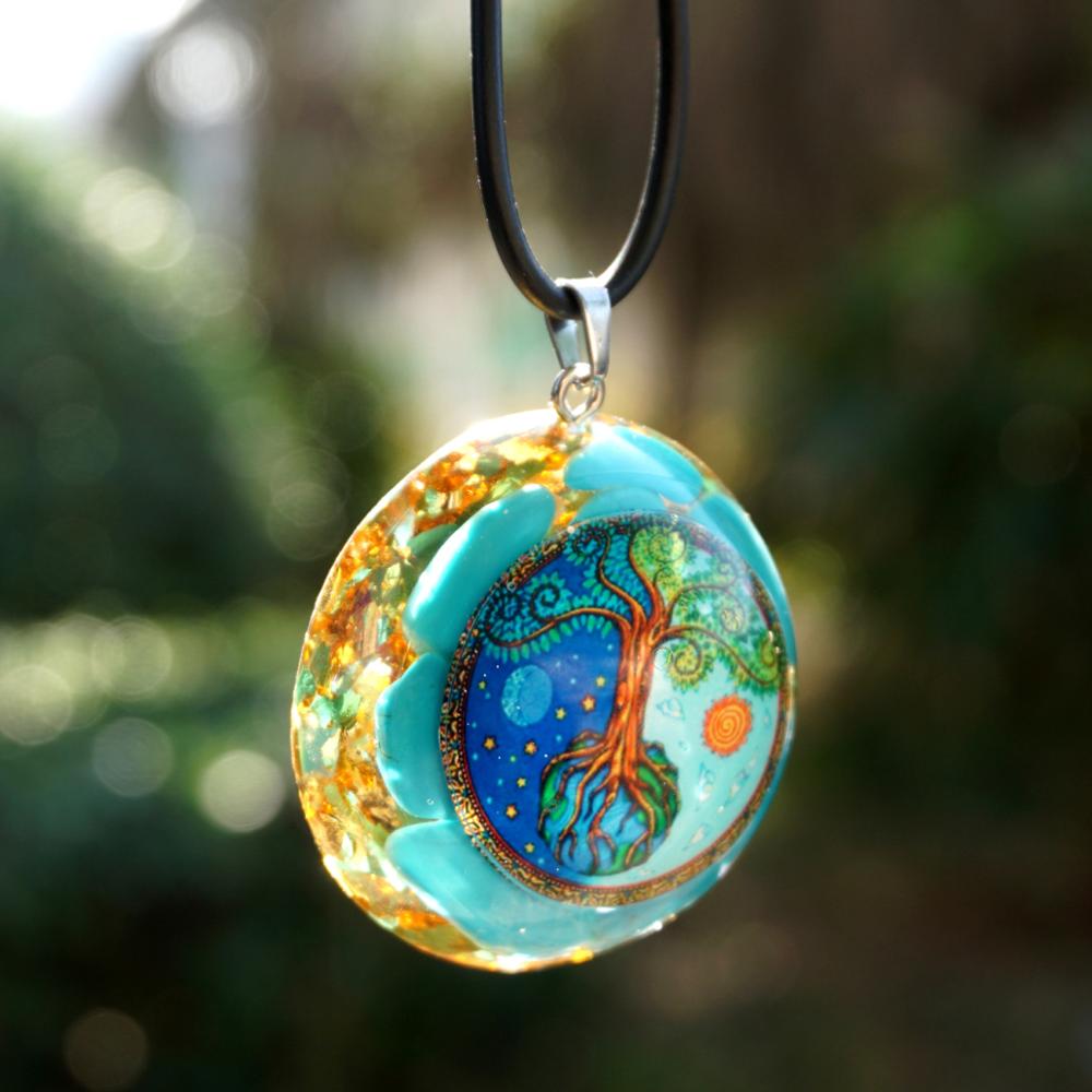 Turquoise  EMF Protection- Tree of life Orgonite Pendant