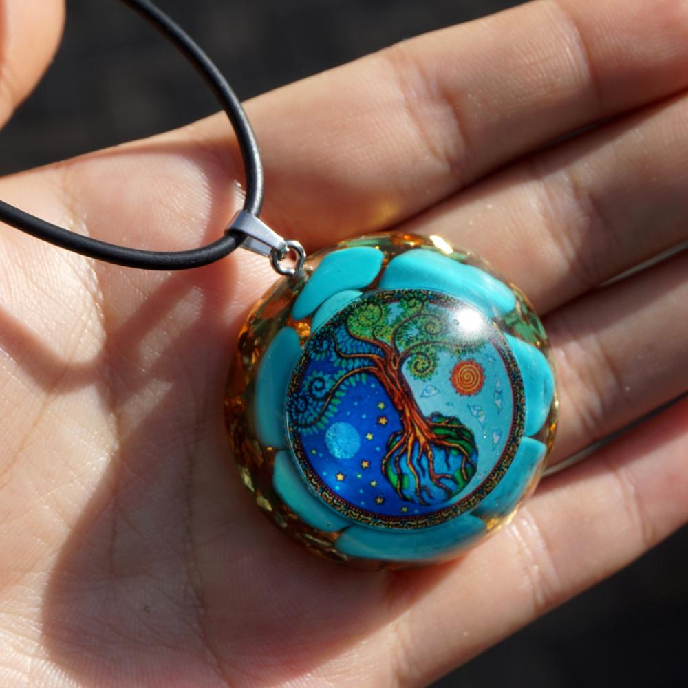 Turquoise  EMF Protection- Tree of life Orgonite Pendant