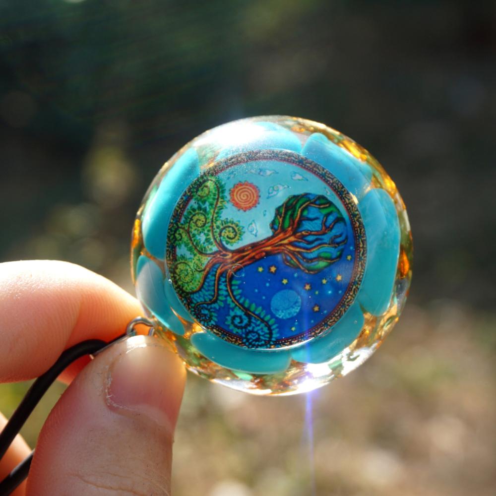 Turquoise  EMF Protection- Tree of life Orgonite Pendant