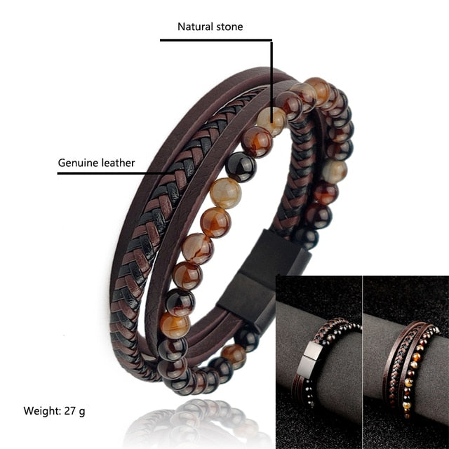 Boho Jewelry Beads Leather Charm Bracelet for Men