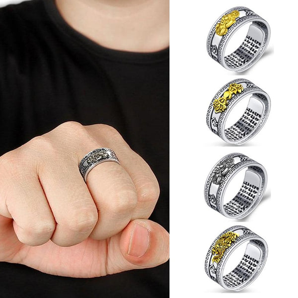 Feng Shui Pixiu Charms Ring Amulet Protection Wealth Lucky Open Adjustable Ring