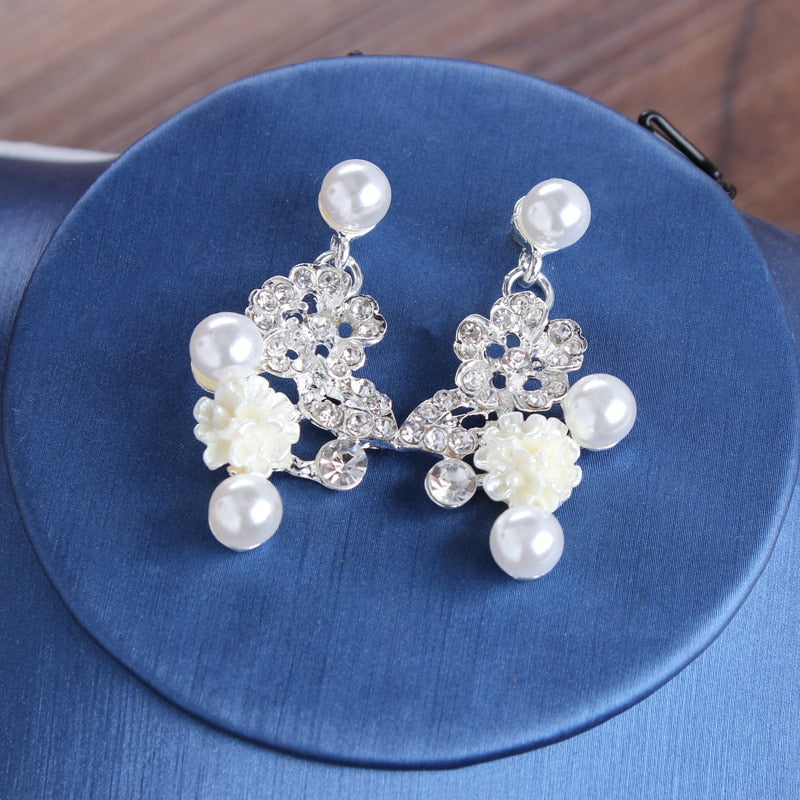 Luxury Bride Crystal Pearl Flower Costume Jewelry Sets